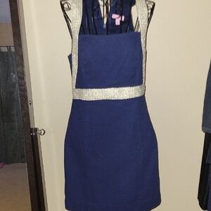 Lilly Pulitzer Navy and Gold Dress Scoop Neck Sz 2 $30